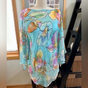 Dana Buchman Silk Floral Sheer Poncho Top and Camisole Set